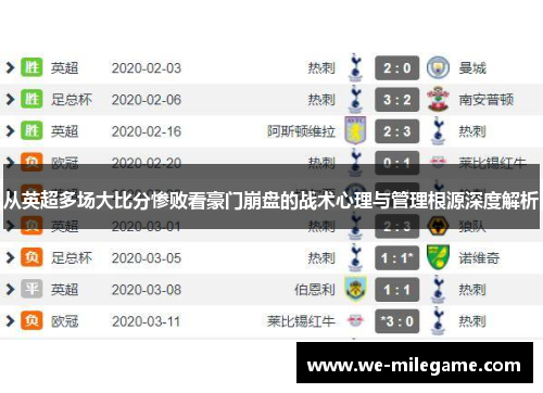 从英超多场大比分惨败看豪门崩盘的战术心理与管理根源深度解析
