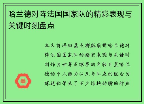 哈兰德对阵法国国家队的精彩表现与关键时刻盘点